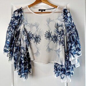 Charmed by Eve Navy Blue White Fan Sleeve Crop Top